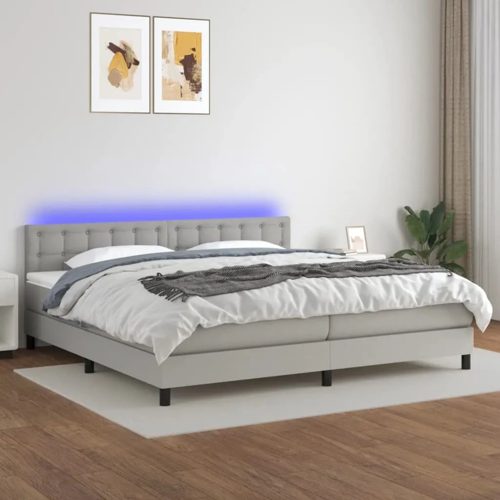 vidaXL Κρεβάτι Boxspring με Στρώμα & LED Αν.Γκρι 200x200εκ. Υφασμάτινο