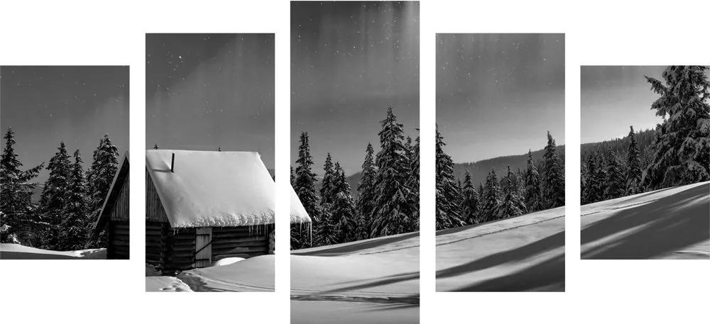Εικόνα 5 μερών ενός παραμυθένιου χειμερινού τοπίου σε ασπρόμαυρο - 200x100