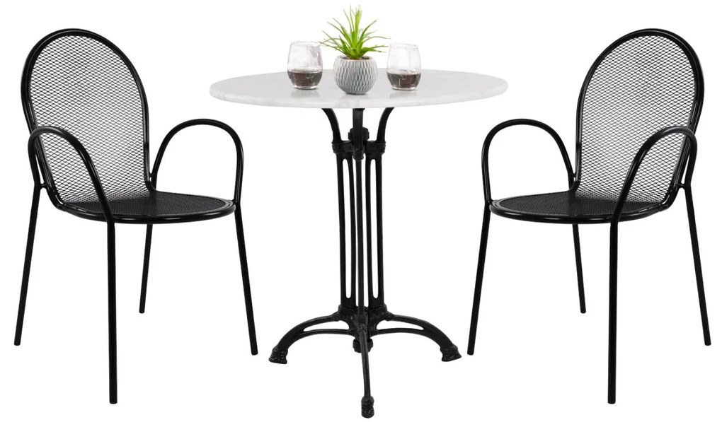 Σετ κήπου Τραπεζαρία ΗΜ11881 3 τεμ με Τραπέζι Στρογγυλό Λευκό Μάρμαρο &amp; 2 Καρέκλες Μέταλλικές