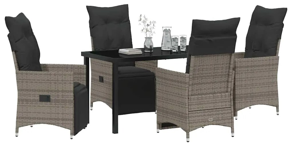 vidaXL Σέτ φαγητού για κήπο με μαξιλάρι 5 pcs Γκρι συνθετικό ρατάν