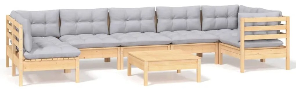 vidaXL Σαλόνι Κήπου Σετ 8 Τεμαχίων Ξύλο Πεύκου με Γκρι Μαξιλάρια