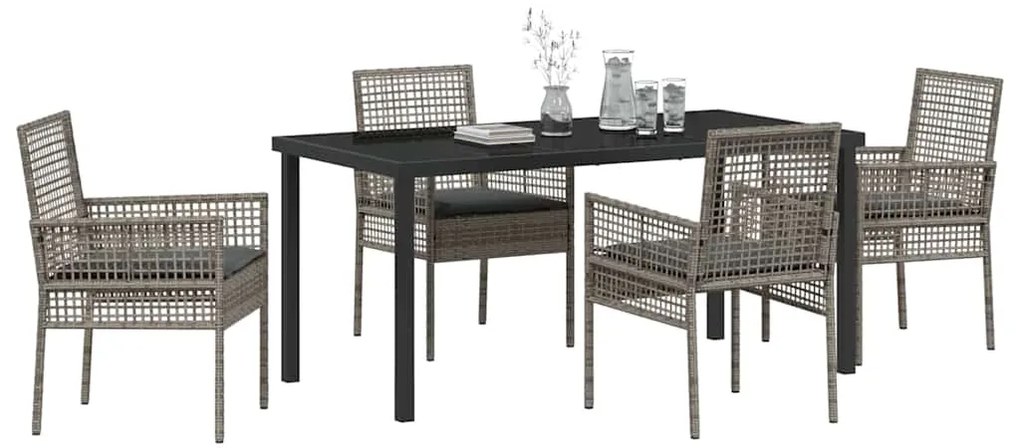 vidaXL Σέτ φαγητού για κήπο με μαξιλάρι 5 pcs Γκρι Πολυ ράταν