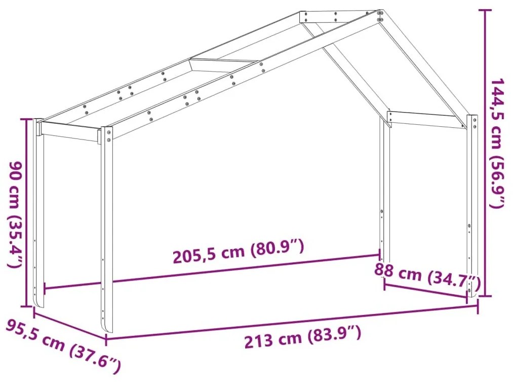 Οροφή Κρεβατιού Παιδική 213x95,5x144,5 εκ. Μασίφ Ξύλο Πεύκου - Καφέ