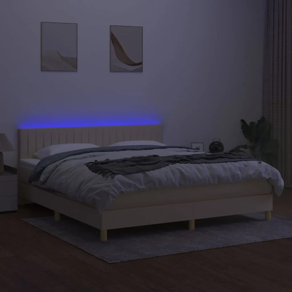 ΚΡΕΒΑΤΙ BOXSPRING ΜΕ ΣΤΡΩΜΑ &amp; LED ΚΡΕΜ 180X200 ΕΚ. ΥΦΑΣΜΑΤΙΝΟ 3133898