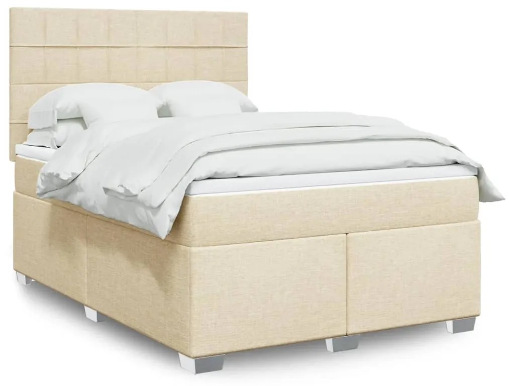 vidaXL Κρεβάτι Boxspring με Στρώμα Κρεμ 160x200 εκ. Υφασμάτινο