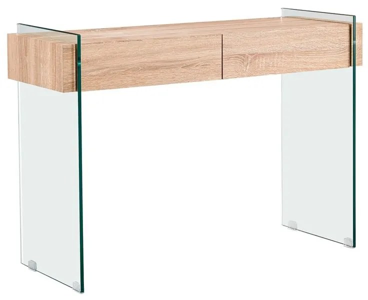 GLASSER Wood Κονσόλα Διάφανο Γυαλί 12mm - με Συρτάρια Απόχρωση Δρυς  110x40x76cm [-Διάφανο-, -Φυσικό-] [-MDF - Κόντρα Πλακέ - Καπλαμάς - Νοβοπάν-, -Γυαλί-] ΕΜ841,1