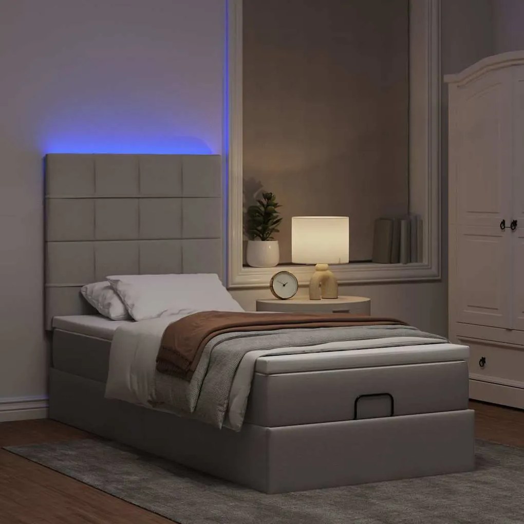 vidaXL Οθωμανικό κρεβάτι με στρώμα & LEDs Taupe 90x190cm ύφασμα