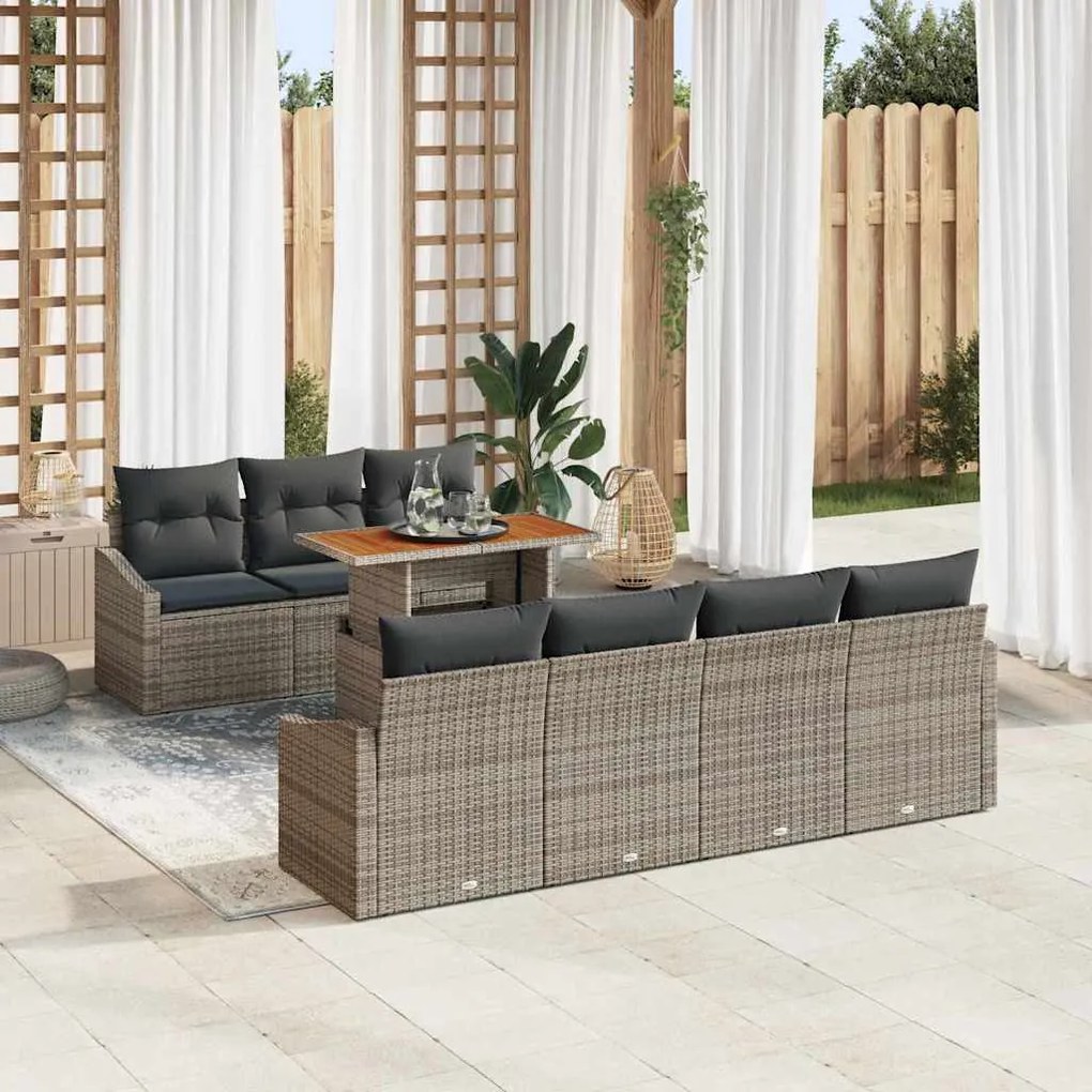 vidaXL Σετ Καναπέ Κήπου με αποθήκευση 8 pcs Γκρι Πολυ ράταν