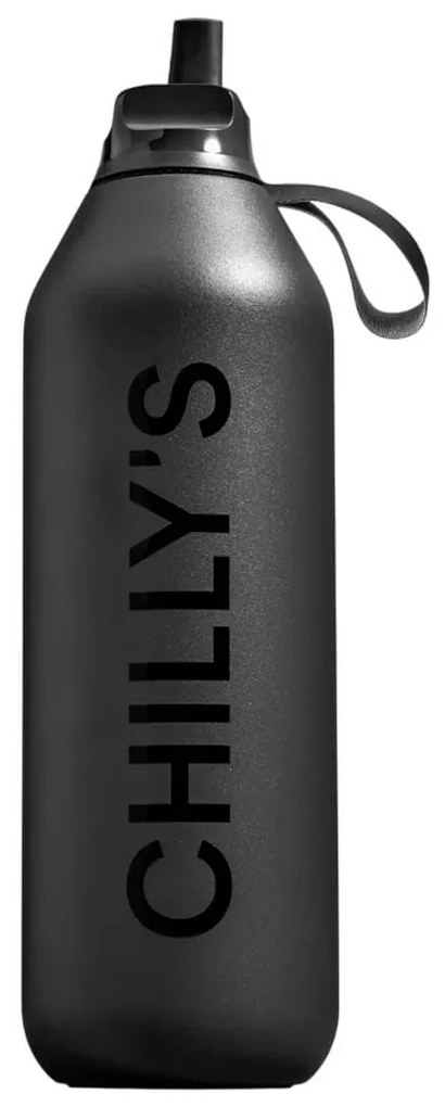 Μπουκάλι Θερμός Series 2 Flip Chilly's με πτυσσόμενο καλαμάκι, χωρητικότητα 1000ml και διατήρηση θερμοκρασίας 24h κρύο - Abyss Black