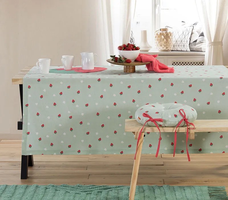 Τραπεζομάντηλο Αλέκιαστο Strawberry Taste Green 140x240 - Nef-Nef Homeware