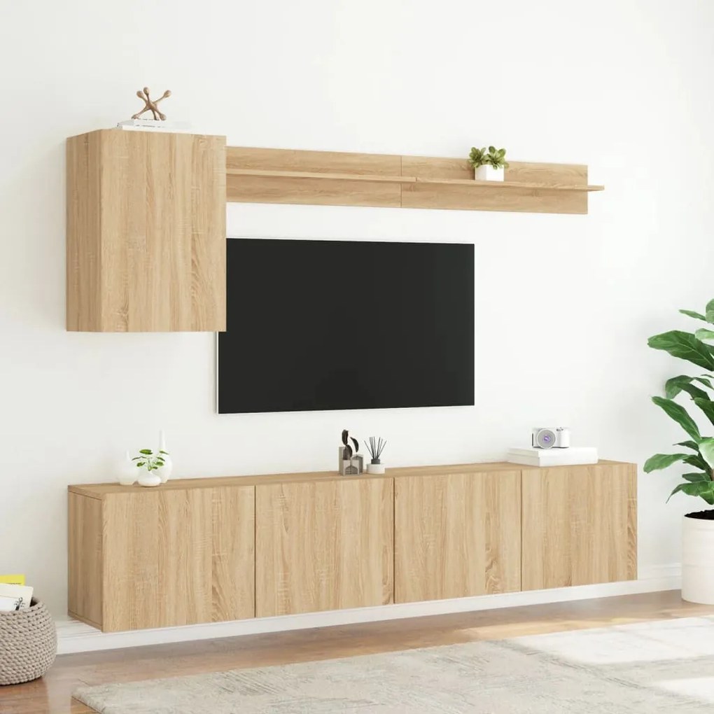 vidaXL Έπιπλα Τηλεόρασης Τοίχου 5 τεμ. Sonoma Δρυς από Επεξ. Ξύλο