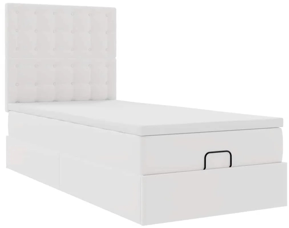 vidaXL Οθωμανικό κρεβάτι με στρώμα Λευκό 90x200cm Faux Leather