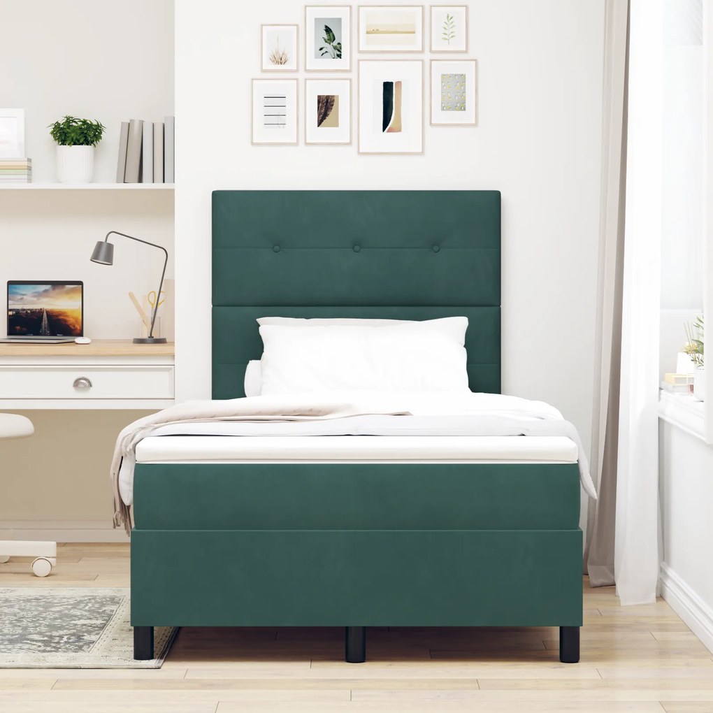 vidaXL Κρεβάτι Box Spring με Στρώμα & LED Σκούρο Πράσινο 120x190 εκ Βελούδινο