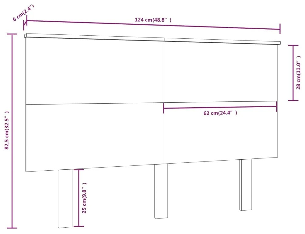 vidaXL Κεφαλάρι Κρεβατιού Μελί 124x6x82,5 εκ. από Μασίφ Ξύλο Πεύκου