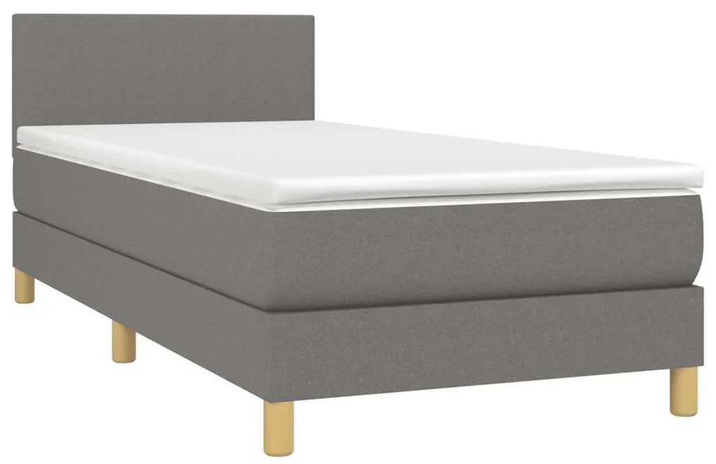 vidaXL Κρεβάτι Boxspring με Στρώμα & LED Σκ.Γκρι 100x200 εκ Υφασμάτινο