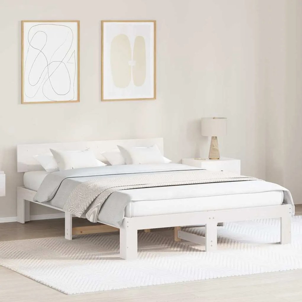vidaXL Σκελετός Κρεβατιού Λευκό 160 x 200 cm Μασίφ ξύλο πεύκου
