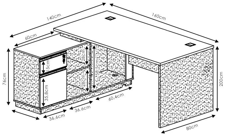 Γραφείο με δεξιά γωνία Oscar καρυδί-ανθρακί 160x140x76εκ