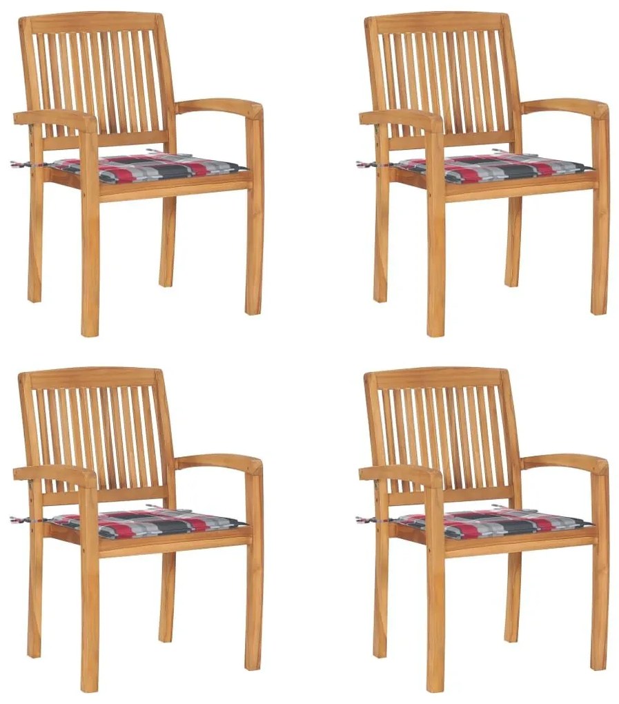 Καρέκλες Κήπου Στοιβαζόμενες 4 τεμ. Μασίφ Ξύλο Teak &amp; Μαξιλάρια - Καφέ