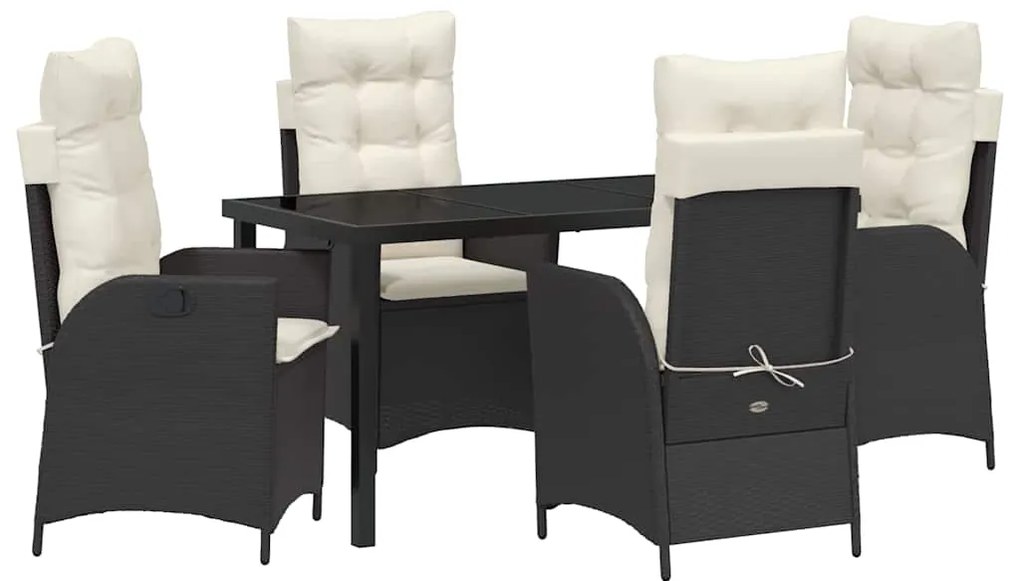 vidaXL Σέτ φαγητού για κήπο με μαξιλάρι 5 pcs Μαύρο συνθετικό ρατάν