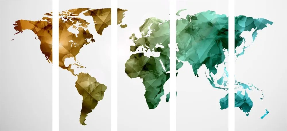 Πολύχρωμος πολυγωνικός παγκόσμιος χάρτης εικόνας 5 μερών - 200x100