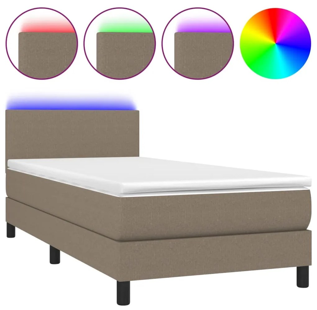 Κρεβάτι Boxspring με Στρώμα &amp; LED Taupe 90x200 εκ. Υφασμάτινο - Μπεζ-Γκρι