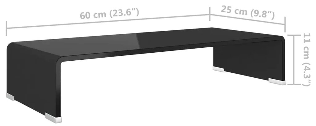 Βάση Τηλεόρασης/Οθόνης Μαύρη 60 x 25 x 11 εκ. Γυάλινη - Μαύρο