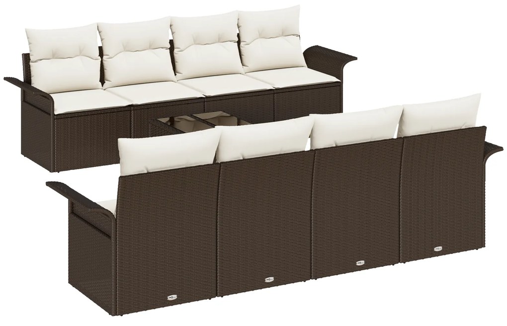 vidaXL 9 Piece Garden Sofa Set with Cushions Brown Poly Rattan
