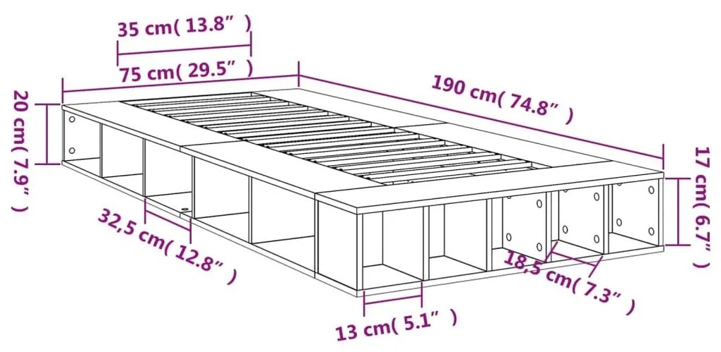 Πλαίσιο Κρεβατιού Μαύρο 75 x 190 εκ. από Επεξεργασμένο Ξύλο - Μαύρο