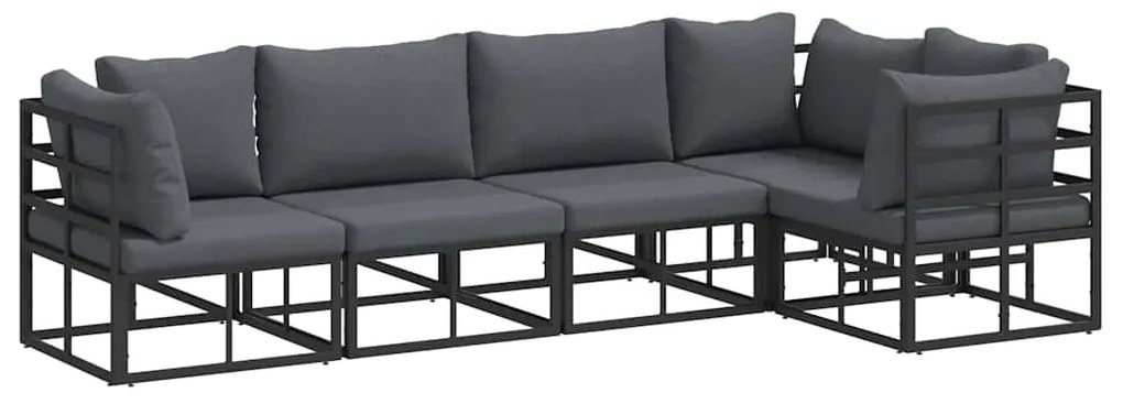 vidaXL Σετ Καναπέ Κήπου με μαξιλάρι 5 pcs Μαύρο Αλουμίνιο