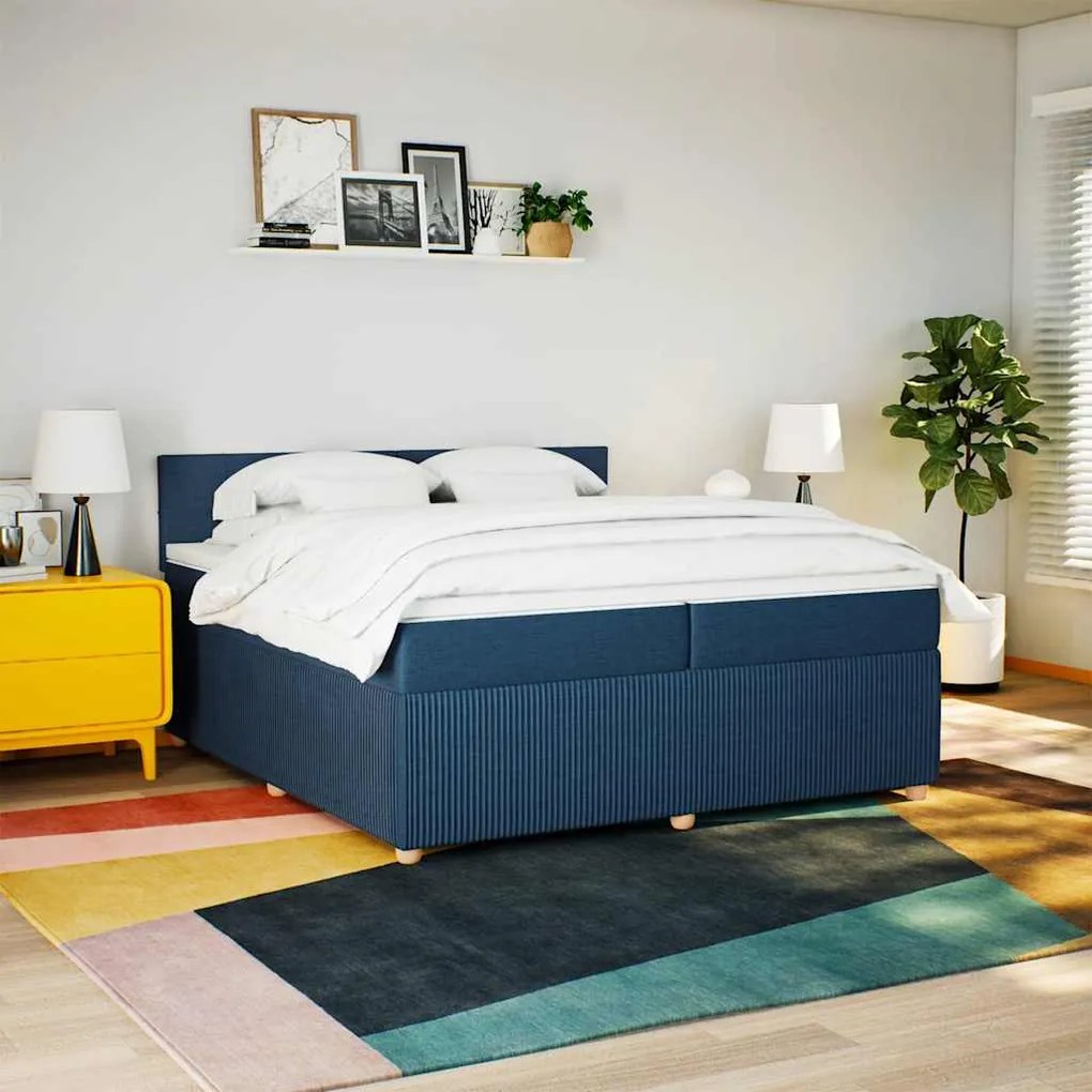 vidaXL Κρεβάτι Boxspring με Στρώμα Μπλε 200x200 εκ. Υφασμάτινο