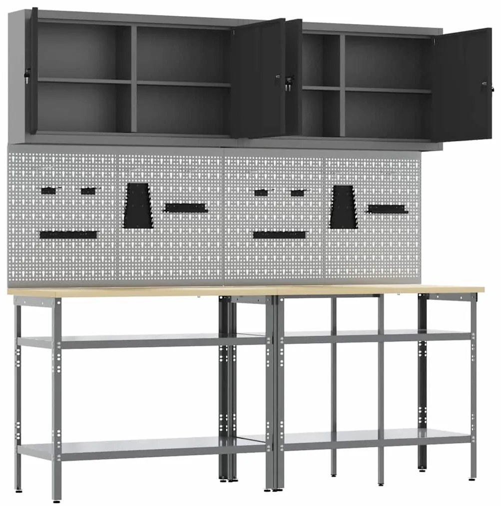 vidaXL Σετ πάγκου εργασίας με ράφι 8 pcs Γκρι 200 x 55 x 200 εκ Ατσάλι