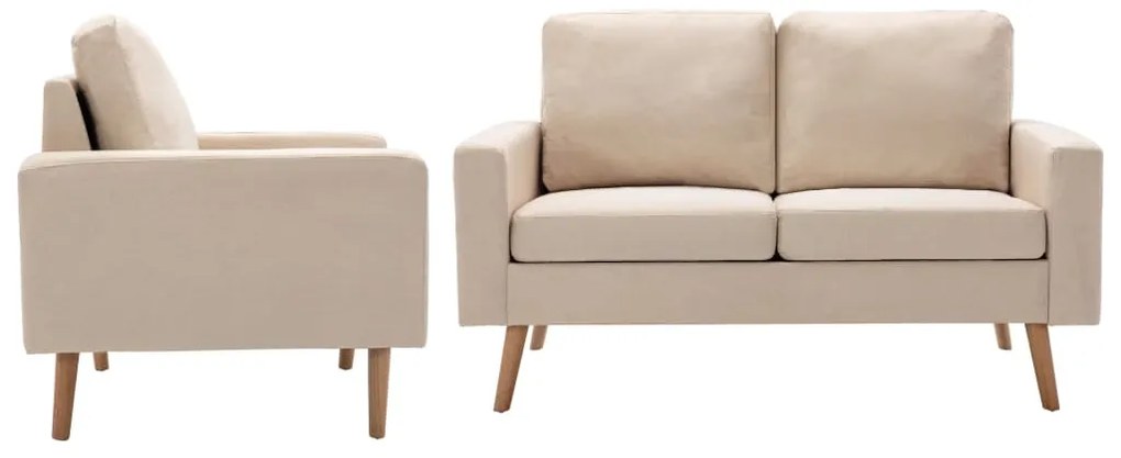 Σετ Σαλονιού 2 Τεμαχίων Κρεμ Υφασμάτινο