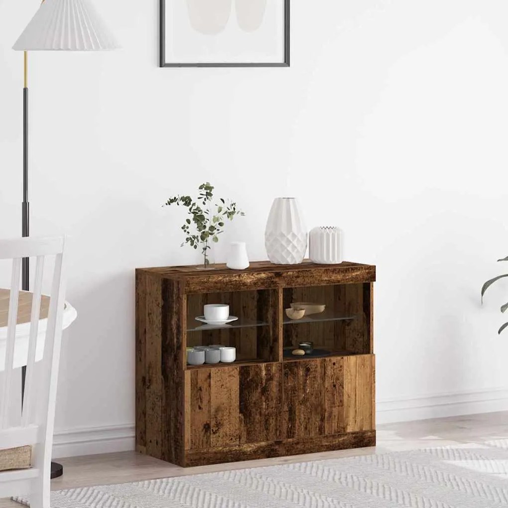 Πλευρικό Τραπέζι LED Καφέ 81 x 37 x 66.5 εκ. Επεξεργασμένο ξύλο