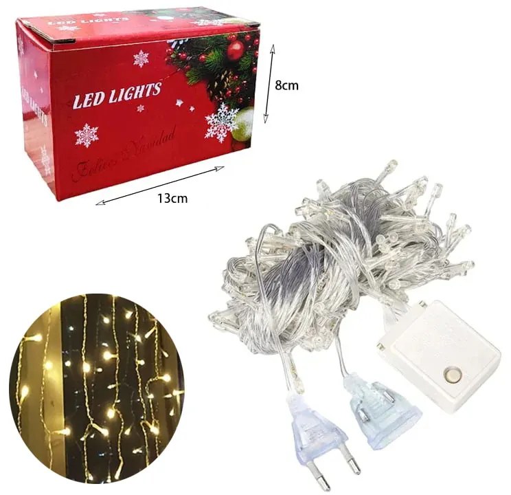 Χριστουγεννιάτικα Λαμπάκια Κουρτίνα 200 LED Θερμό Χρώμα με Διαφανές Καλώδιο 3m x 80cm - Christmas lights LED warm light