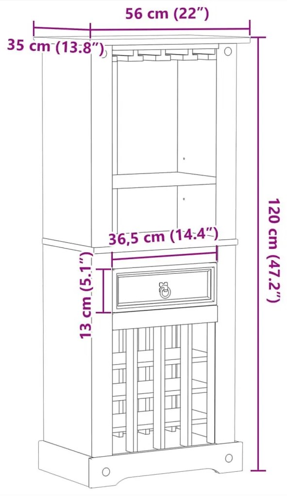 Ραφιέρα Κρασιών Corona 56x35x134,5 εκ. από Μασίφ Ξύλο Πεύκου - Καφέ