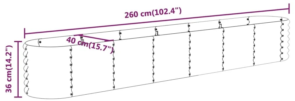 vidaXL Ζαρντινιέρα Καφέ 260x40x36 εκ. Ατσάλι με Ηλεκτρ. Βαφή Πούδρας
