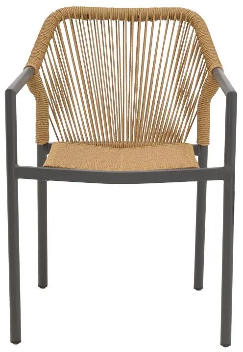 Καρέκλα - Πολυθρόνα αλουμινίου Lush στοιβαζόμενη ανθρακί σκελετός-φυσικό rattan 56x59x80 εκ. 56x59x80 εκ.