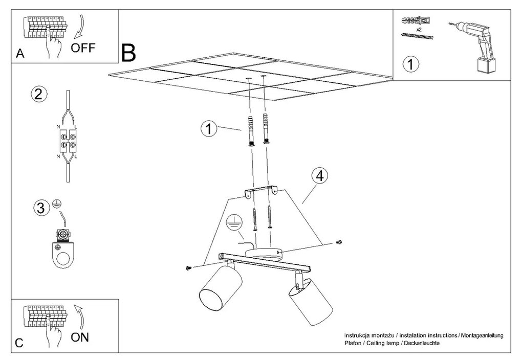 Sollux Φωτιστικό οροφής Lemmi 2,ατσάλι,2xGU10/40w,μαύρο