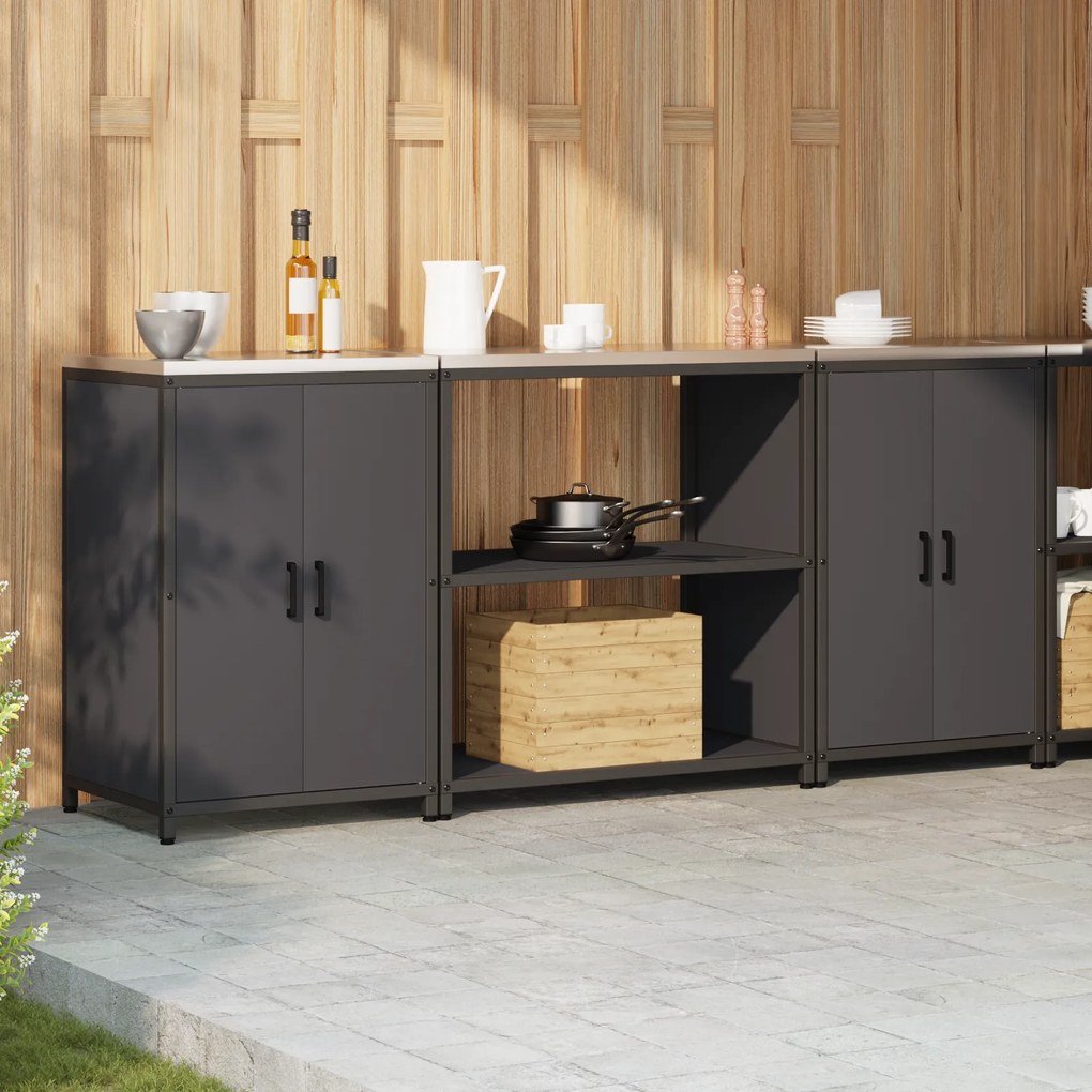 vidaXL Σετ Αποθήκευσης Κουζίνας με ράφι 3 pcs Μαύρο 210 x 50 x 92 εκ