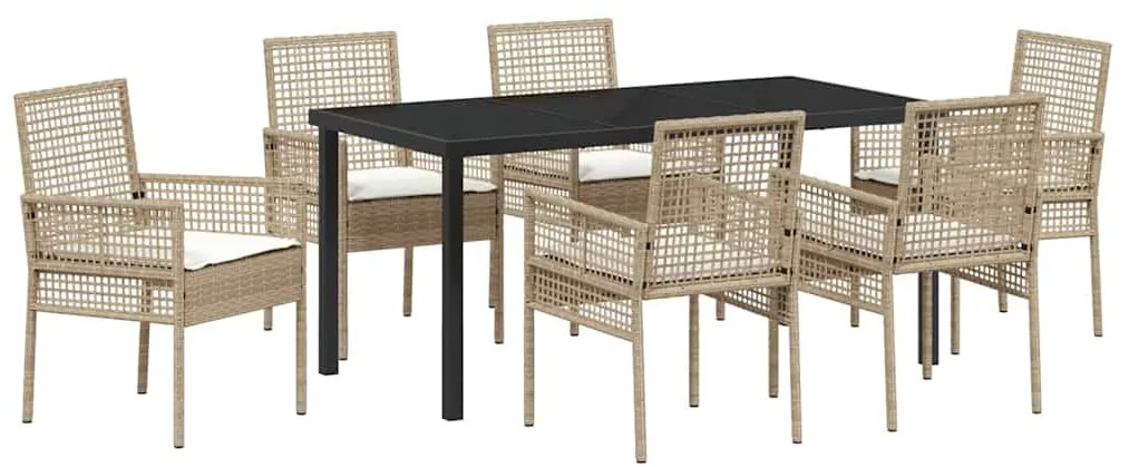 vidaXL Σέτ φαγητού για κήπο με μαξιλάρι 7 pcs Μπεζ συνθετικό ρατάν