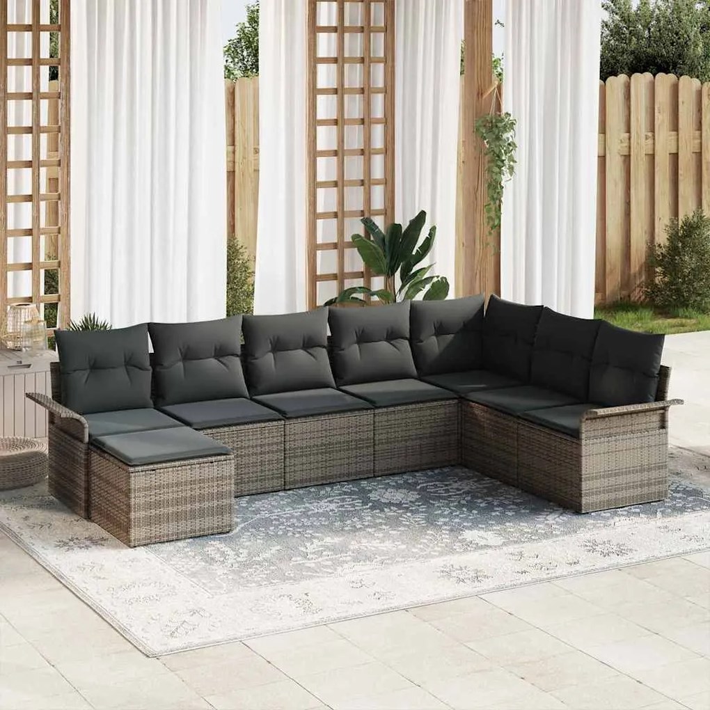 vidaXL Σετ Καναπέ Κήπου με μαξιλάρι 8 pcs Γκρι Πολυ ράταν
