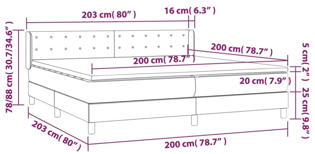 Κρεβάτι Boxspring με Στρώμα Σκούρο Γκρι 200x200 εκ. Υφασμάτινο - Γκρι