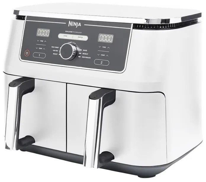 Ninja AF400EUWH διπλή φριτέζα θερμού αέρα, 2470W, 9,5 l, 6 προγράμματα, 40-240 C, ανεξάρτητες ζώνες, Λευκό