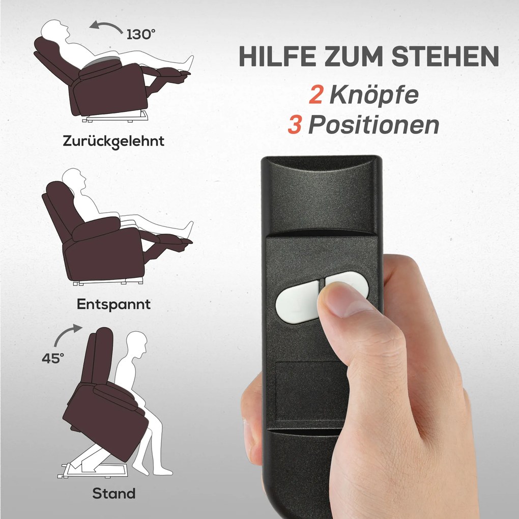 HOMCOM Πολυθρόνα Ανάκλισης, Πολυθρόνα Ανάκλισης με Βοήθεια Ανύψωσης, με Τηλεχειριστήριο, Βάση Ποτηριού, Ρυθμιζόμενη Πλάτη, Καφέ