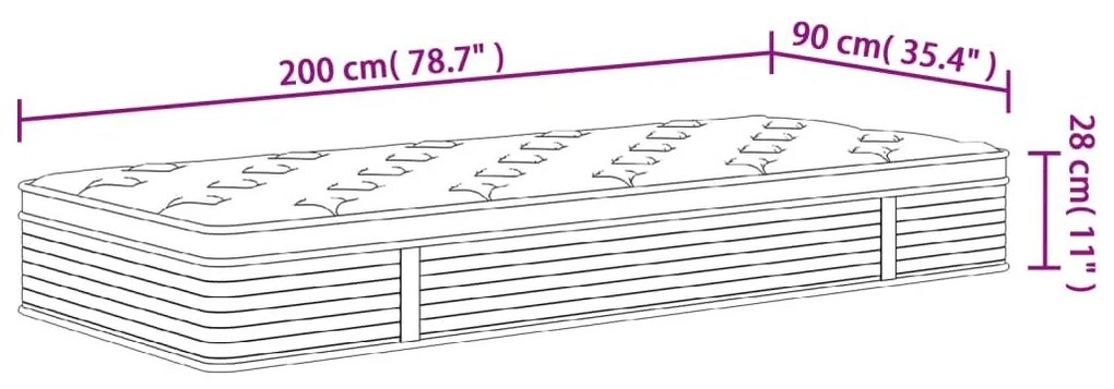 Στρώμα με Pocket Springs Μεσαία Σκληρότητα 90x200 εκ. - Γκρι