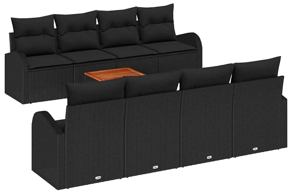 vidaXL Σετ Καναπέ Κήπου 9 pcs Μαύρο Πολυ ράταν