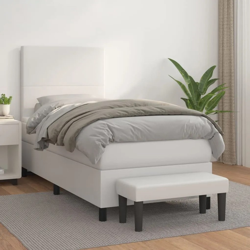 vidaXL Κρεβάτι Boxspring με Στρώμα Λευκό 90x190εκ. από Συνθετικό Δέρμα