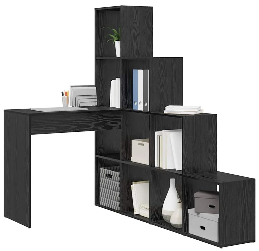 vidaXL Γωνιακό γραφείο με ράφι Μαύρη Οξυά 101,5 x 149,5 x 149,5 εκ.