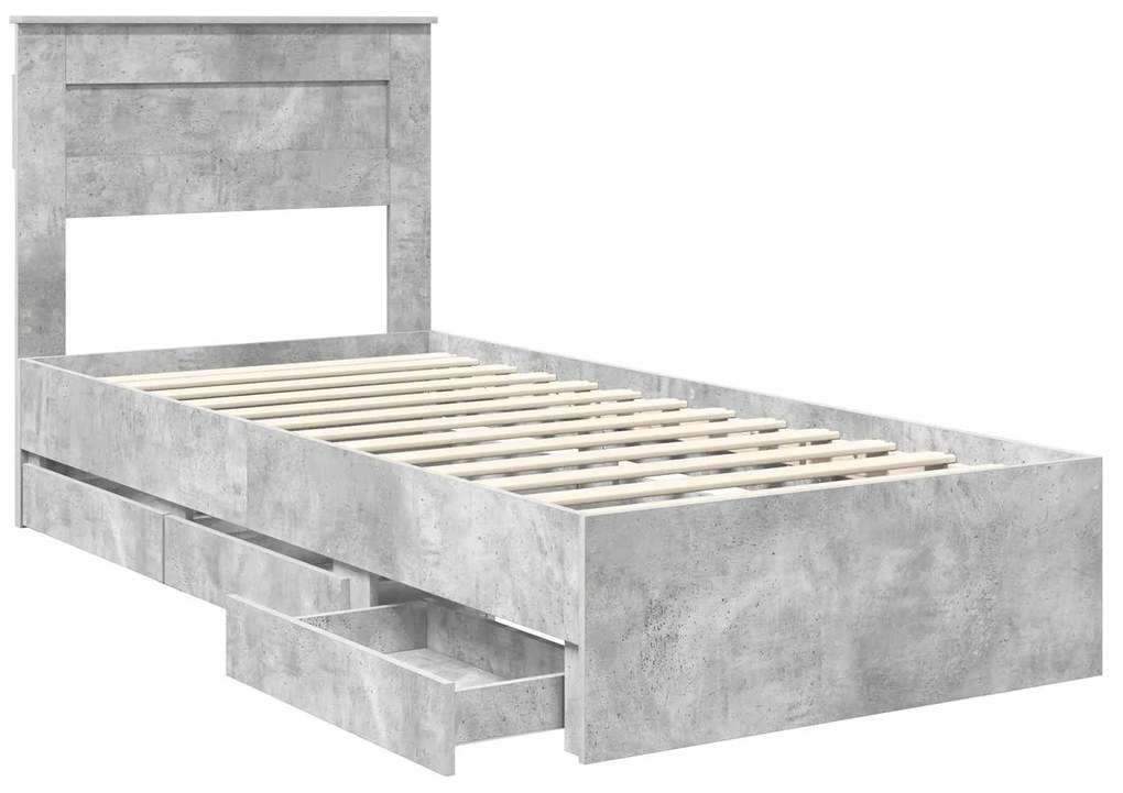 vidaXL Σκελετός Κρεβατιού Σκυρόδεμα Γκρι 75 x 190 cm Μηχανήματος Ξύλο