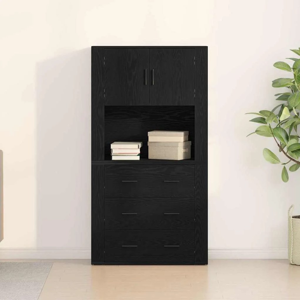vidaXL Μπουφές Μαύρη δρυς 80 x 33 x 150 εκ Επεξεργασμένο ξύλο